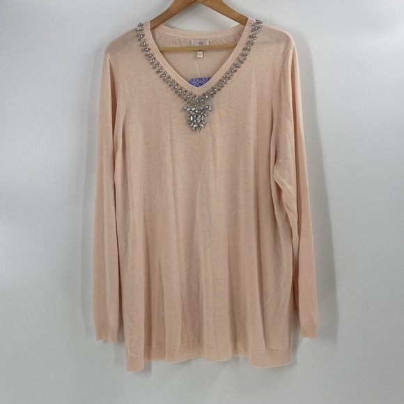 Hot in Hollywood cashmere blend soft pink tunic sweater faux rhinestone detail - Picture 5 of 16